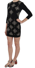 Women's Black Crystal Stretch Mini Shift Dress Viscose