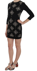 Women's Black Crystal Stretch Mini Shift Dress Viscose