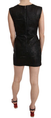 Women's Black Leather Studded Mini Shift Dress