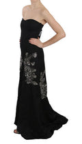 Women's Sequined Floral Embroidered Ball Gown Black Viscose Cotton Elastane
