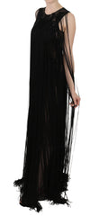 Women's Black Silk Beaded Sequined Sheer Dress
