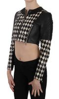 Women's Argyle Patterned Leather Jacket Black