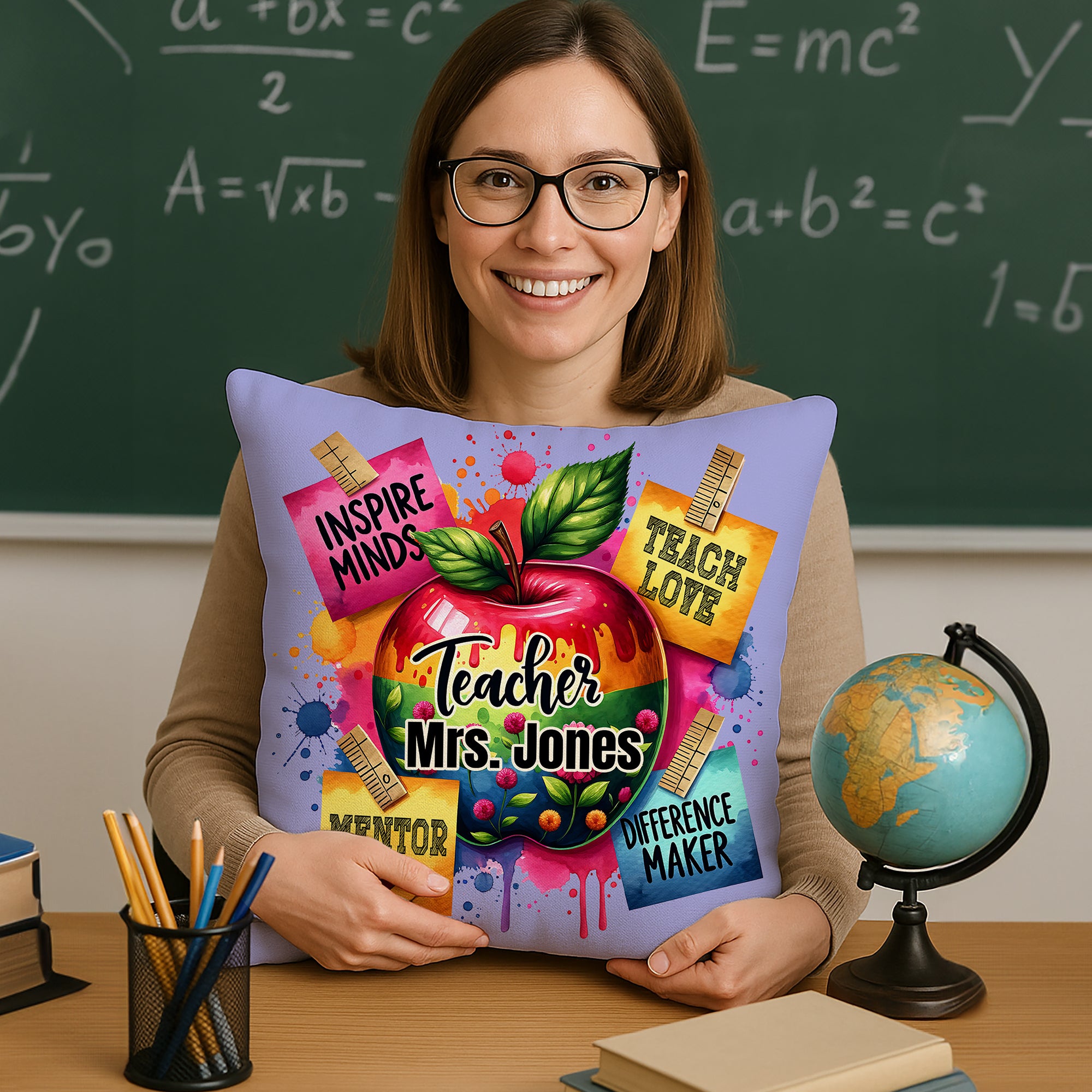 Funda de Almohada Personalizada Apple Teach Love con Texto Decoración del Hogar Regalo para el Día del Profesor