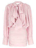 Rotate Birger Christensen Draped Tie-Neck Mini Dress — Pink