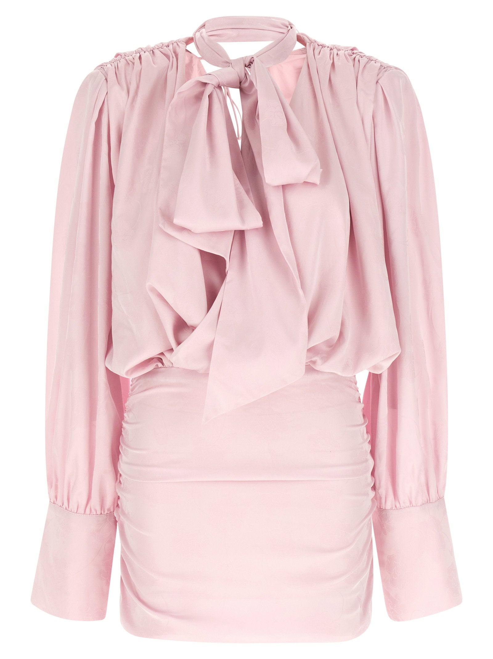 Rotate Birger Christensen Draped Tie-Neck Mini Dress — Pink