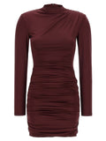 Rotate Birger Christensen Draped Minidress Dress — Burgundy