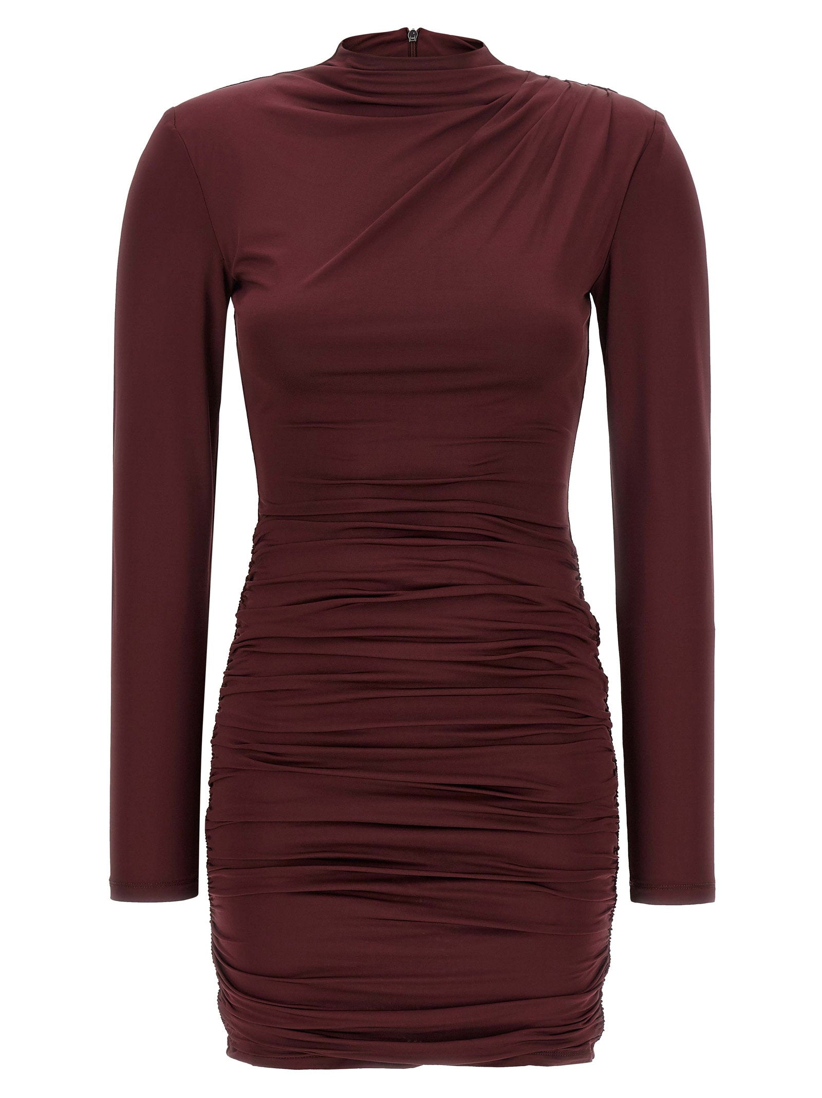 Rotate Birger Christensen Draped Minidress Dress — Burgundy