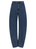 Rotate Birger Christensen Draped Barrel Leg Jeans — Blue