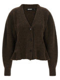 Rotate Birger Christensen Peplum Wool-Alpaca Blend Cardigan — Brown