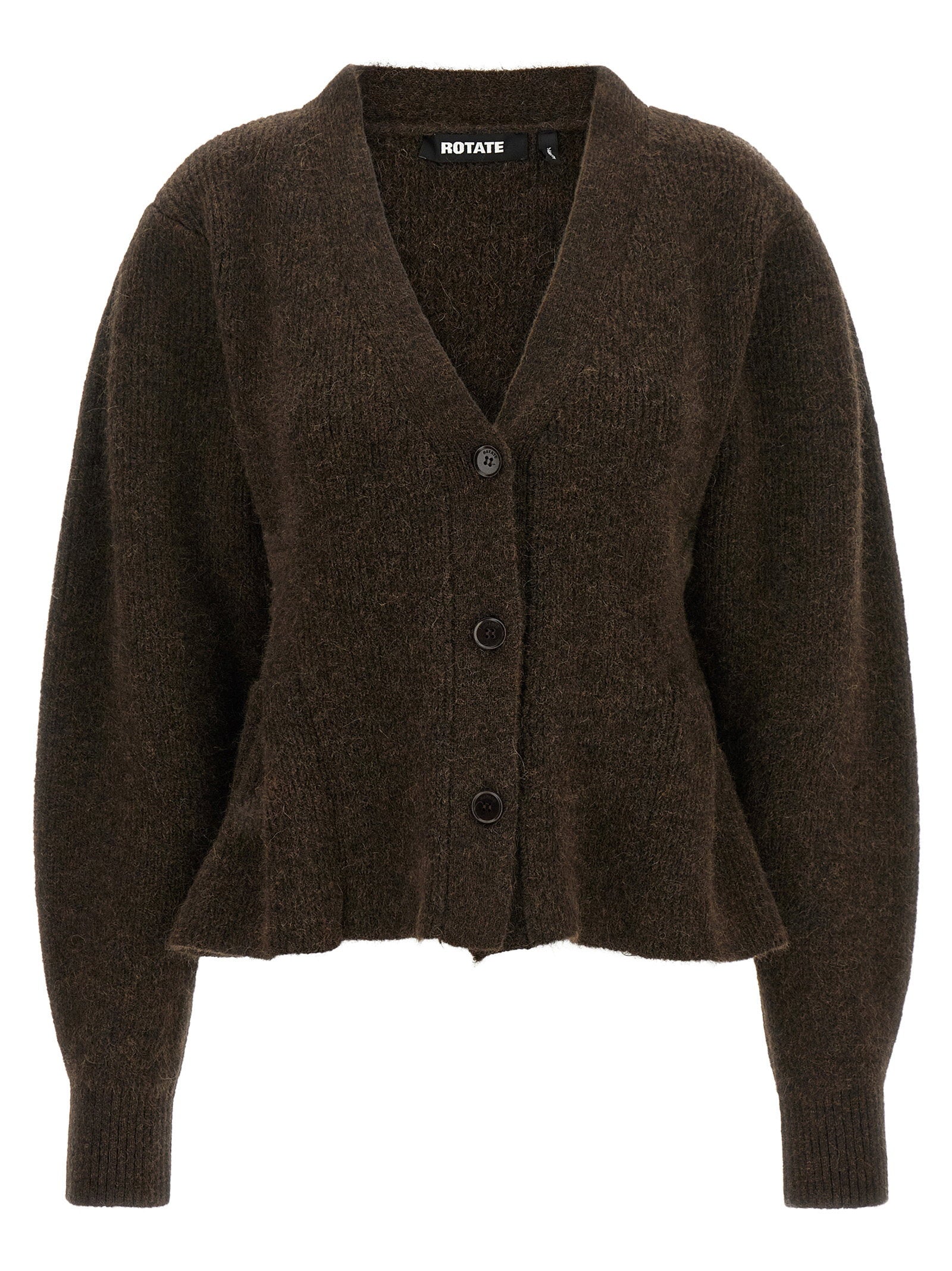 Rotate Birger Christensen Peplum Wool-Alpaca Blend Cardigan — Brown