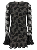 Rotate Birger Christensen 3D Floral Embellished Mesh Dress — Black