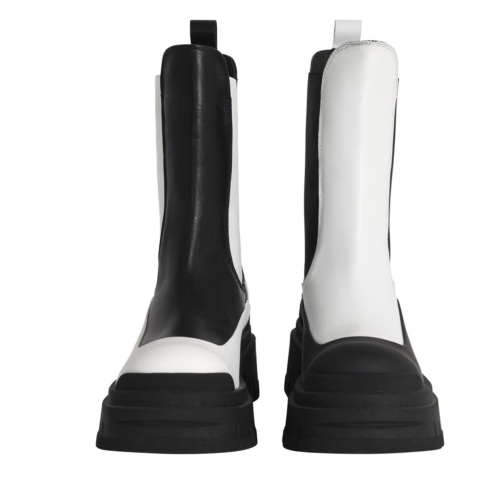 Black and White Leather Chelsea Boots with Platform Sole
