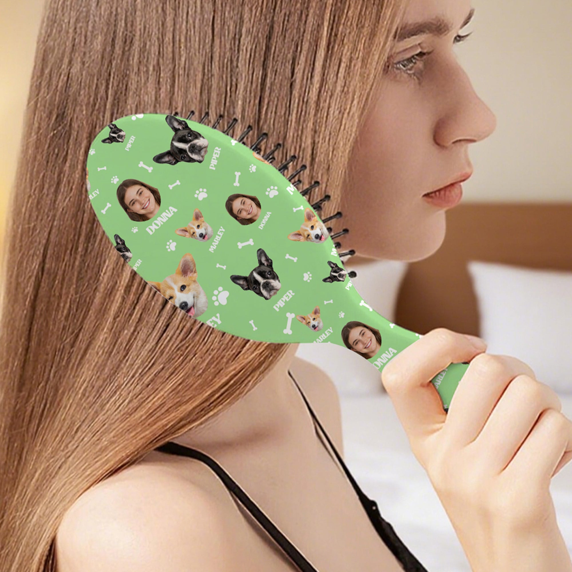 Personalizado Paw Print Bone 1-3 Face Photos Air Cushion Peine con Nombre y Mango Multicolor Regalo de Cumpleaños de Uso Diario para Mujeres Niñas Pet Lovers