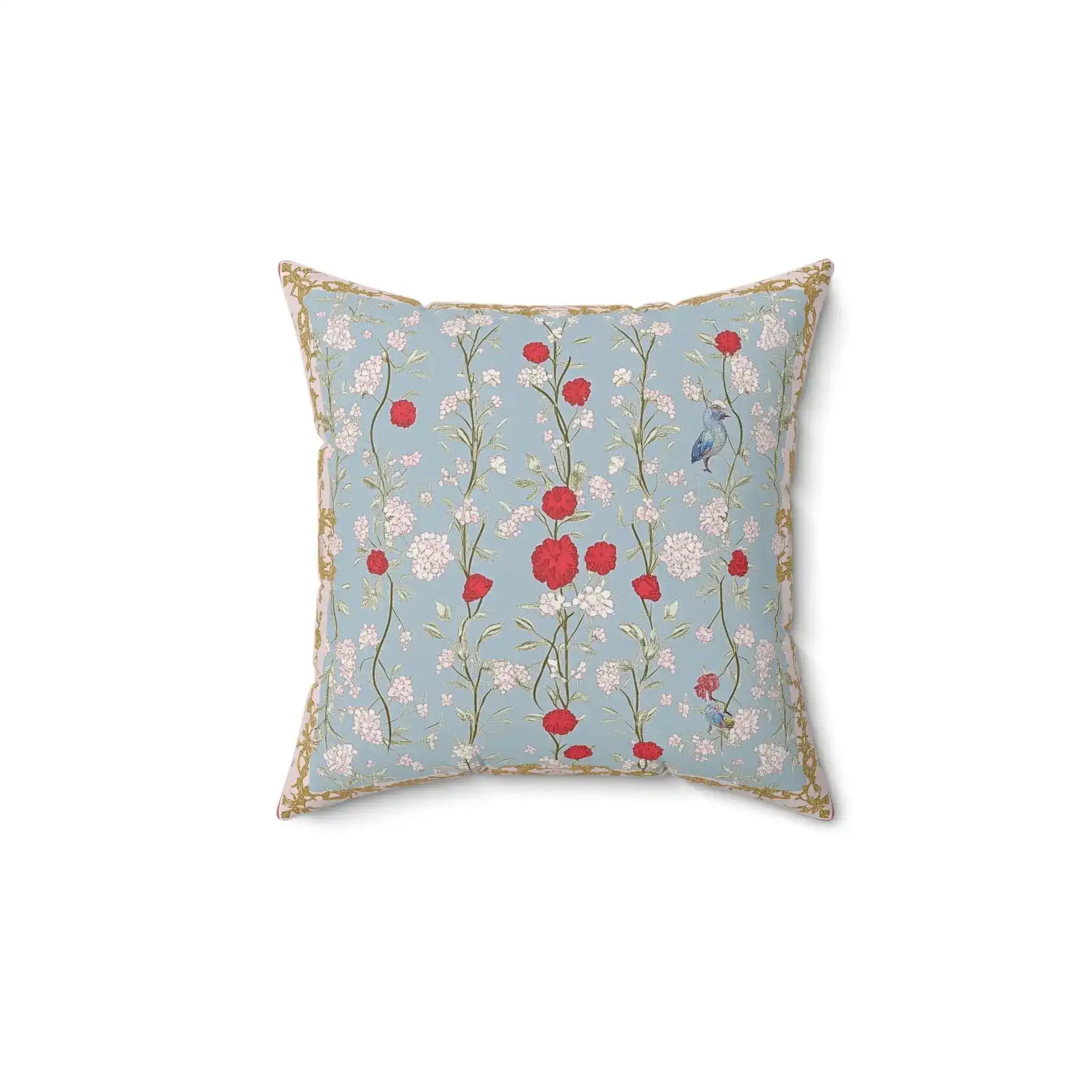 Blue Songbirds & Carnations Throw Pillow