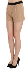 Women's Shorts Beige Cotton Mid Waist Mini Viscose