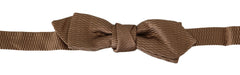 Men Brown Gold Adjustable Neck Papillon Bow Tie Polyester Silk