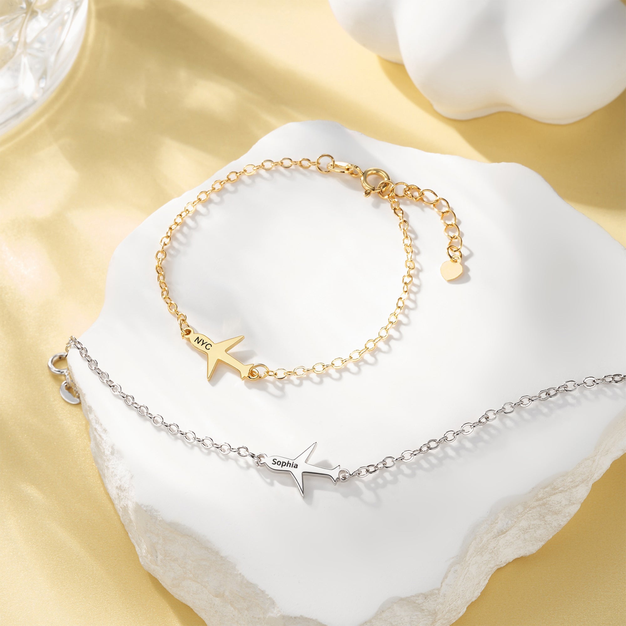 Personalizado avión grabado nombre pulsera delicada joyería de las mujeres aniversario cumpleaños regalo para los amantes de los viajes piloto mamá asistentes de vuelo