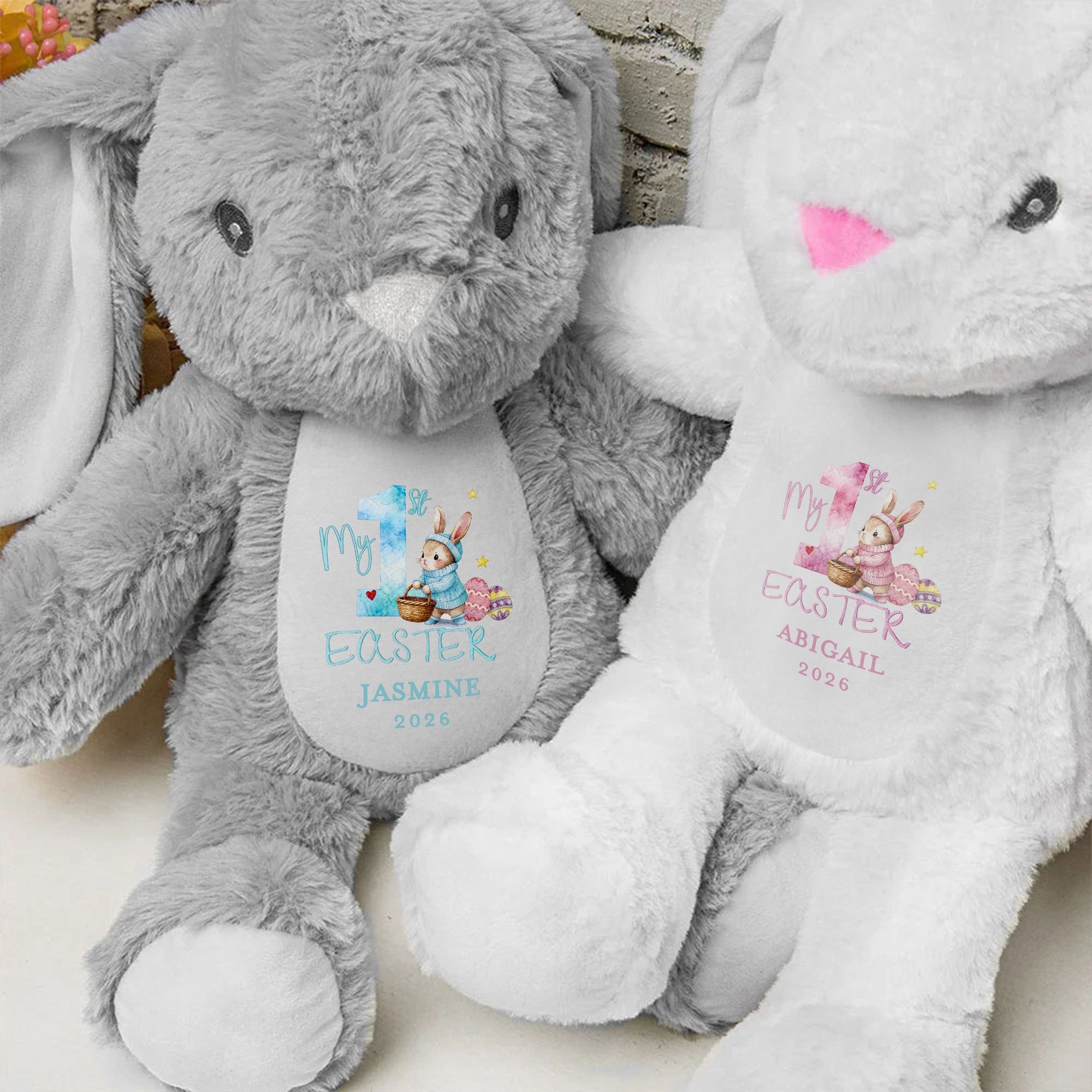Juguete de peluche Mi primera Pascua de punto Huevo de conejo con nombre y año Regalo de Pascua para niños