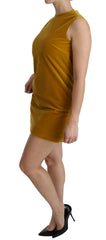 Women's Mustard Velvet Stretch Shift Mini Dress Yellow Cotton Elastane