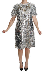 Women's Sequined Crystal Shift Dress Silver Polyester T-shirts