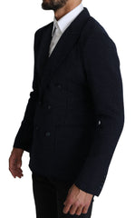 Men's Dark Blue Dotted Double Breasted Coat Blazer Clothing