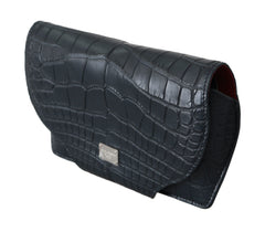 Men's Crocodile-Embossed Leather Eyewear Case Navy Skin Card Cases