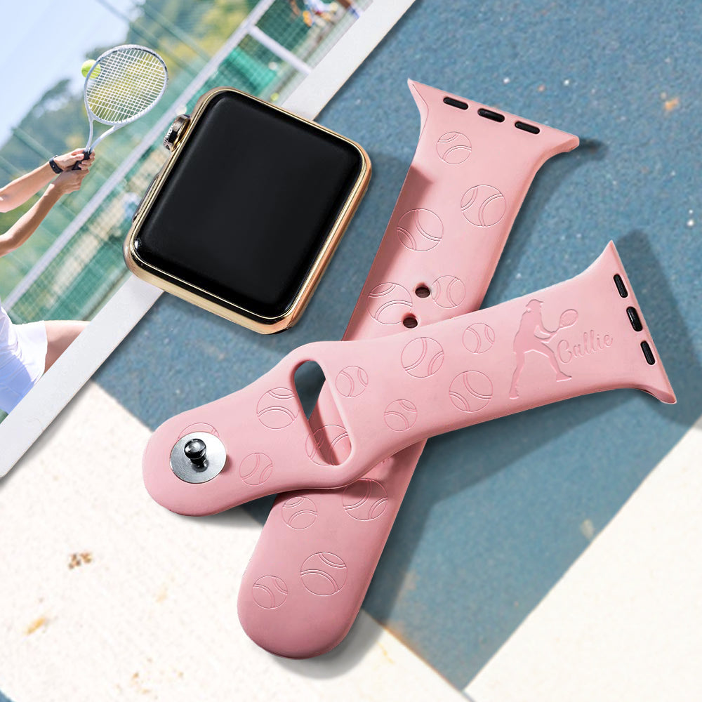 Correa personalizada de silicona multicolor para reloj de tenis Apple con nombre grabado Regalo de cumpleaños de Acción de Gracias para los amantes del tenis Compañero de equipo Entrenador