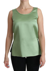 Women's Green Sleeveless Silk Top Tank Blouse
