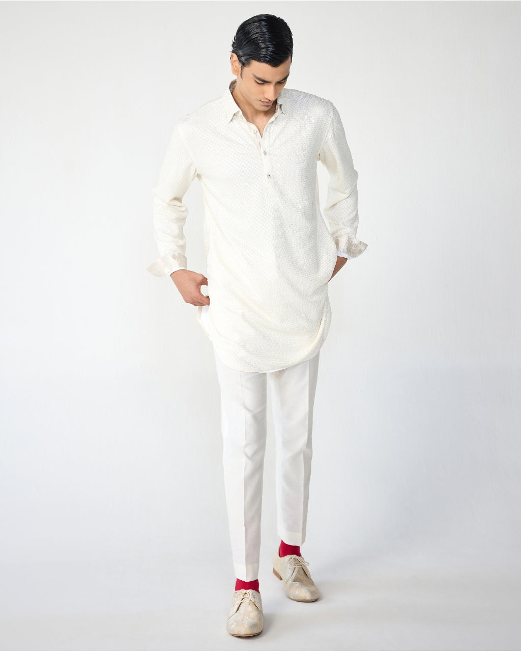 Square Henley Shirt Kurta By KYNAH, Luxury Indian Fashion & Bridal Wear