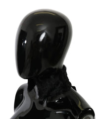 Women's Black Fur Neck Collar Wrap Lambskin Scarf