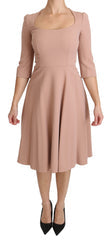 Women's Pink 3-4 Sleeves A-Line Viscose Dress Acetate Elastane