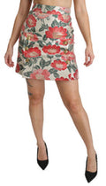 Women's White Green Red Floral High Waist Mini Skirt Polyester Silk