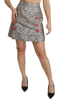 Women's Silver Pattern A-Line High Waist Skirt Black Polyester Silk Nylon
