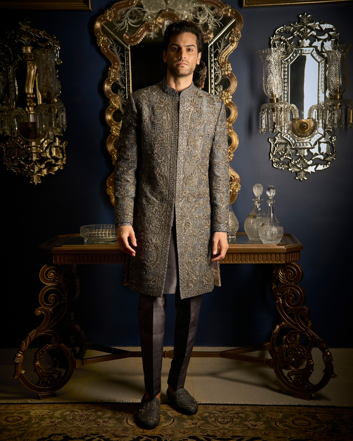 Steel Grey Sherwani Set By KYNAH, Luxury Indian Fashion & Bridal Wear