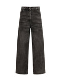 The Attico Cut-Out Wide-Leg Cotton Jeans — Black