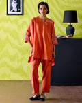 Rust Orange Panelled Short Kaftan Set By KYNAH, Luxury Indian Fashion & Bridal Wear