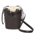 Black Woven Large Bucket Bag with Leather Trim