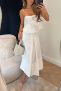 Lace Hollow Out Ruffle Cami Top and A-line Midi Skirt Set