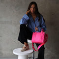 Mini Structured Tote - Nylon/Leather - Neon Pink