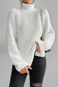High Neck Side Slit Pullover Sweater