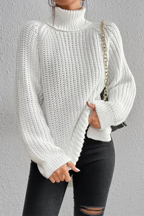 High Neck Side Slit Pullover Sweater
