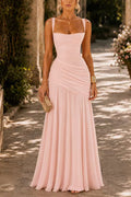 Sleeveless Back Criss Cross Solid Flowy Maxi Dress