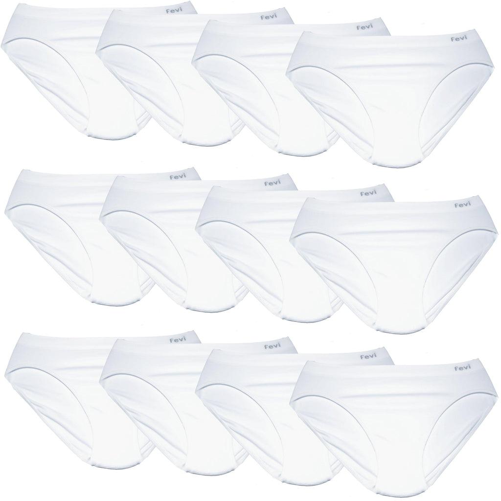 FEVI | Pack de 12 Braguitas Tiro Medio en 1 o 3 Colores Diferentes: Blanco, Negro y Beige | Talla única M-L