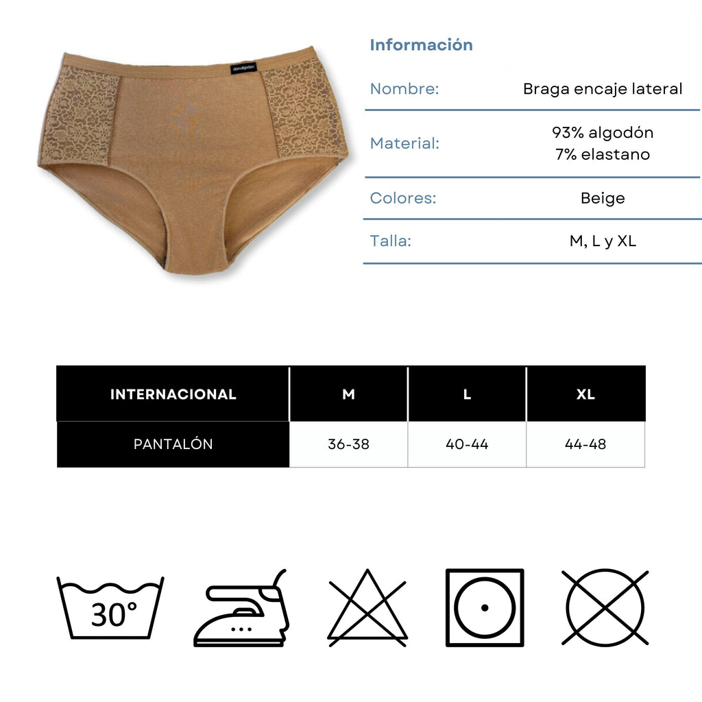 Don Algodon | Pack de 6 Bragas con Cintura de Encaje Tiro Alto | Transpirables