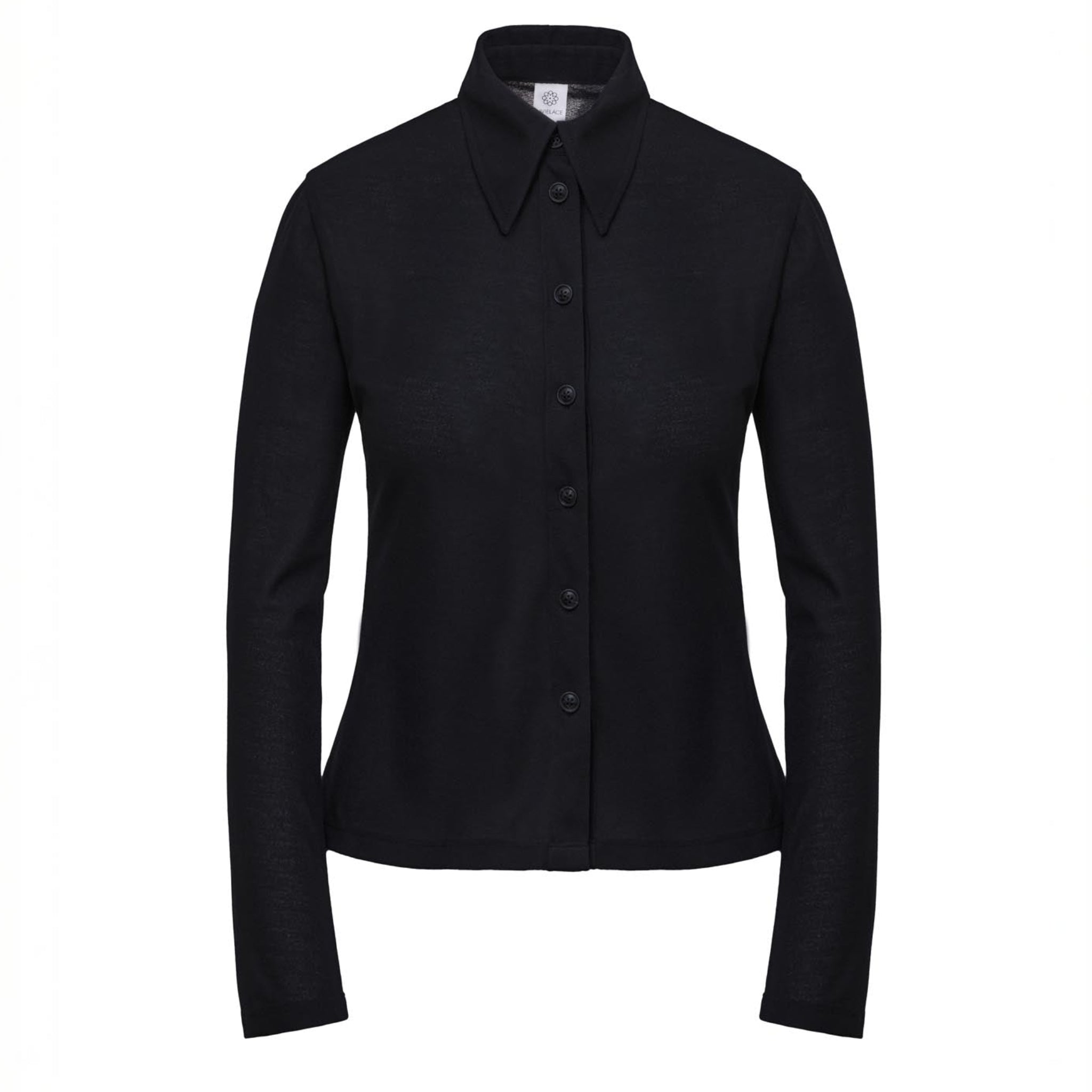 Fitted Knitted Button-Up Black Blouse