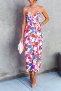 Off Shoulder Twist Waist High Slit Floral Dress