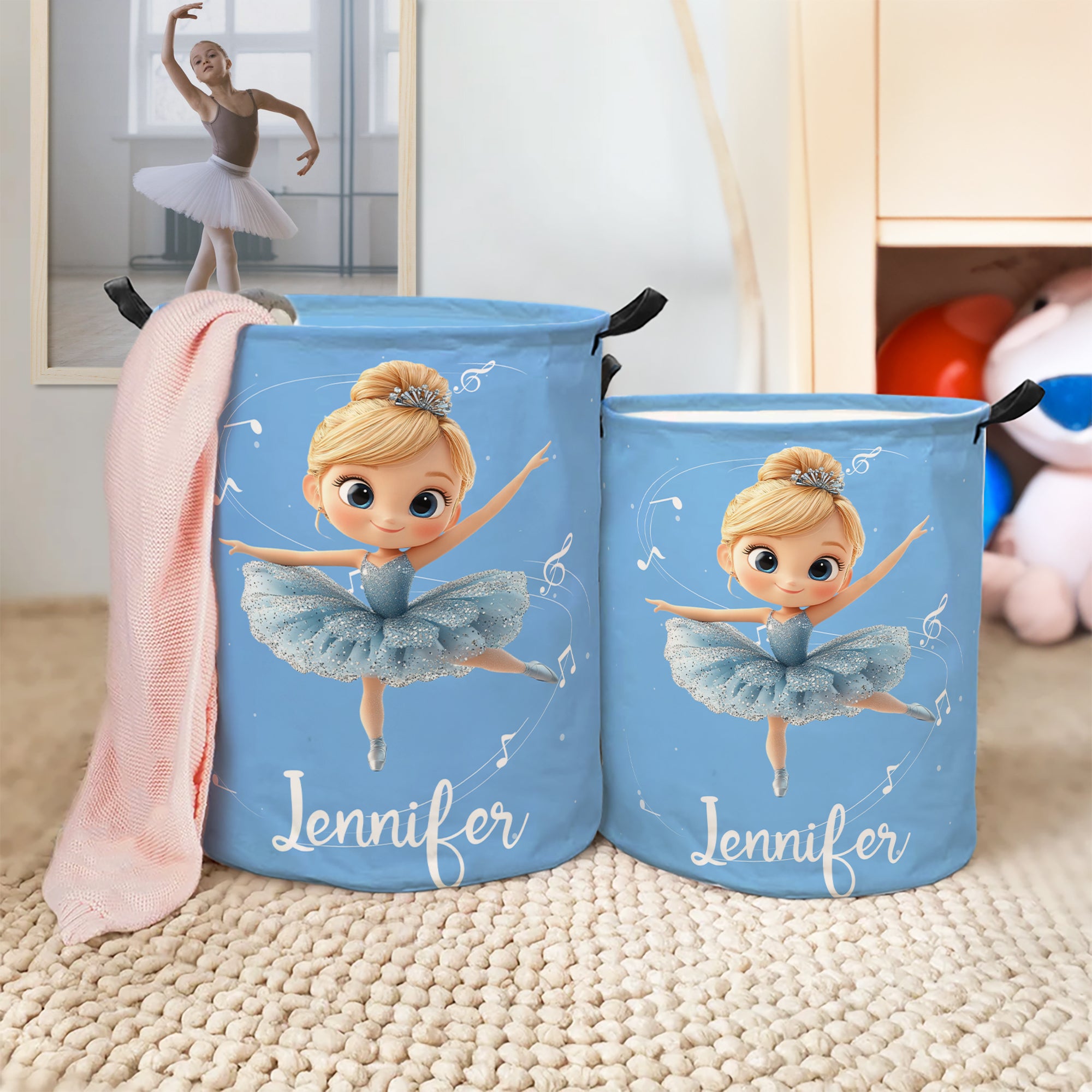 Cesto grande impermeable para ropa sucia con nombre de niña de ballet personalizado Decoración de guardería Regalo de cumpleaños para niñas bailarinas Amantes del ballet