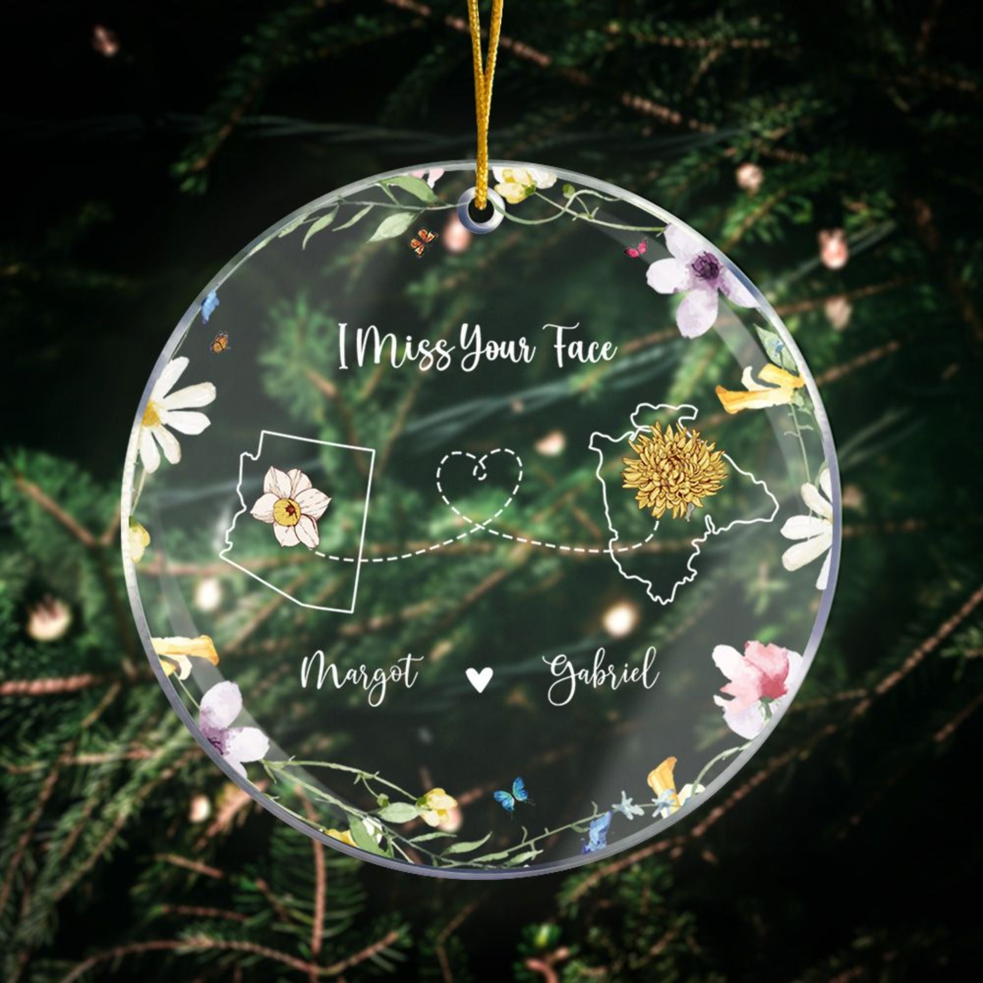 Cumpleaños Personalizado Flor Te Extraño Cara Acrílico Colgante Decoración con Nombre y Región Decoración del Hogar Cumpleaños Aniversario Regalo para Amigos