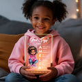 Personalizada de dibujos animados Negro Chica Biblia Nombre Verso acrílico LED Luz de Noche con Base de Madera Decoración de la habitación Baby Shower Cumpleaños Regalo para Niña