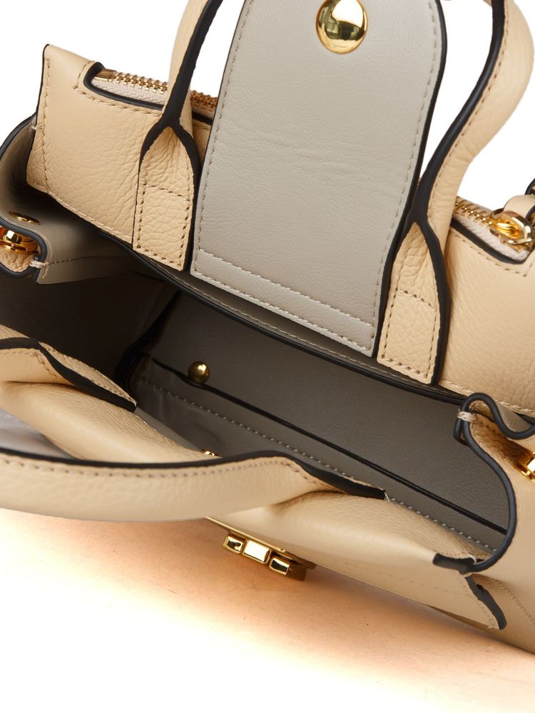 Coccinelle Grained Leather Top Handle Bag — Beige